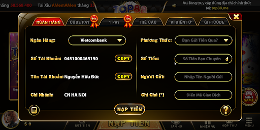 Giao dịch đa dạng, tiện lợi Top88